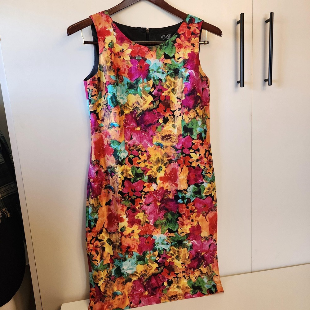 M Colorful Pink Abstract Print Sleeveless Midi Dress by Kasper, Size 8 Medium